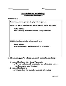 Preview of Memorization Workshop Activity - Study Skills (Latin or any subject)