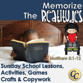 Preview of Memorize The Beatitudes - Memory Verse Pack, Sunday School Lessons & Copywork