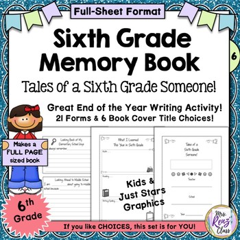 END OF THE YEAR MEMORY BOOK 6th Grade Sixth Cover Scrap Book Class  Activities