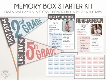 Preview of Memory Box Starter Kit Bundle | Pink and Blue Memory Pages | Kids' Memory Box