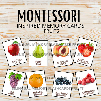 Preview of Memory Cards Montessori Inspired Bilingual (spanish/english) Fruits