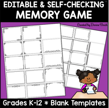 Preview of Editable Memory Cards Game Template K-12 Self-checking Template