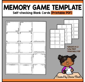Preview of Memory Game Template PDF with Self-checking borders