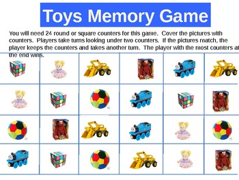 Memory Game: Toys by Mrs Dunaways Classroom | TPT
