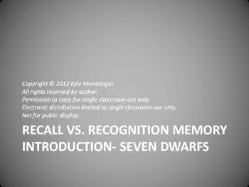 Preview of Memory Introduction- Seven Dwarfs Recall and Recognition