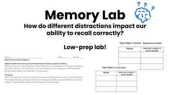 Preview of Memory Lab - Effect of Environment on Memory