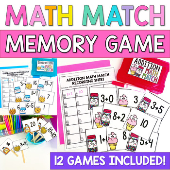 Preview of Memory Games 1st Grade Math Centers BUNDLE | Partner Pairing Cards Math Match