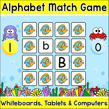 Preview of Memory Matching Alphabet Game - Letter Recognition Activity - Ocean Theme