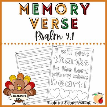 Preview of Thanksgiving Bible Verse FREEBIE - Psalm 9:1