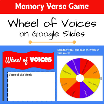 Preview of Memory Verse Game - Wheel of Voices! EDITABLE Google Slide - Fun for ALL AGES