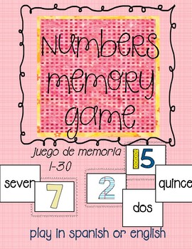 Preview of Memory game-numbers 1-30 in english and spanish
