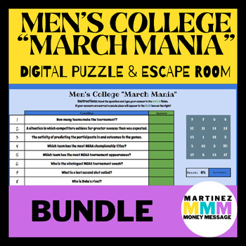 Preview of Men's College "March Mania" Digital Escape Room & Digital Puzzle Bundle