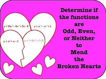 Preview of Determine if the functions are Odd, Even, or Neither to Mend Broken Hearts