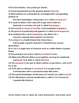 Mendel, Genetics, and Meiosis Pre-Assessment and Answers ...