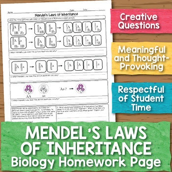 Mendel and Laws of Inheritance Biology Homework Worksheet | TpT
