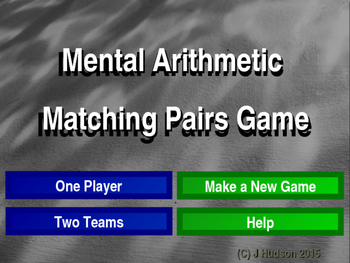 Preview of Mental Arithmetic Interactive Matching Pairs Game
