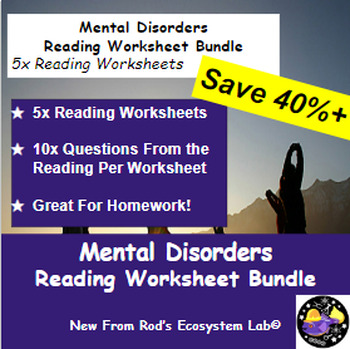 Preview of Mental Disorders Lesson Reading Worksheet Bundle **Editable**