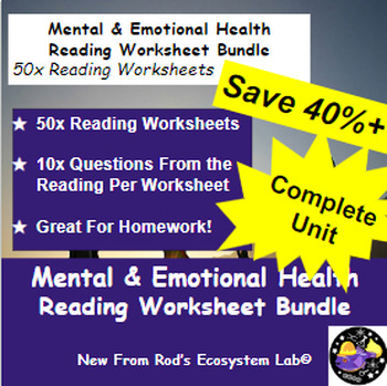 Preview of Mental & Emotional Health Unit Reading Worksheet Bundle **Editable**