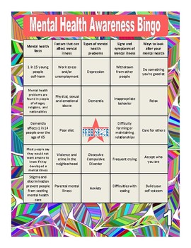 Preview of Mental Health Awareness Bingo
