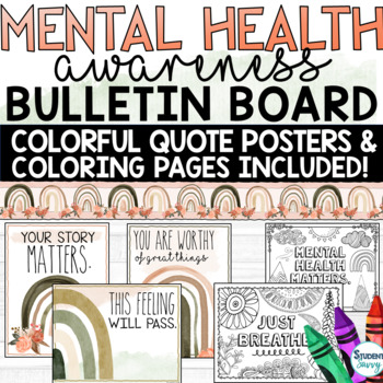 Preview of Mental Health Awareness Month Activities Coloring Pages Bulletin Board Boho