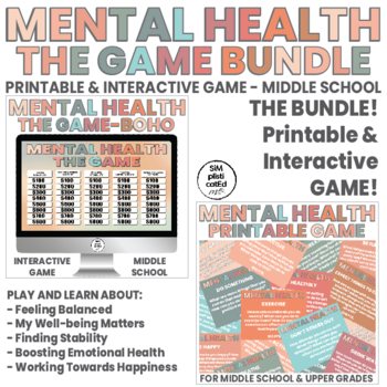 Preview of Mental Health Awareness Interactive and Printable Game | BUNDLE | BOHO