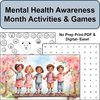 Preview of Mental Health Awareness Month Activities, Reading Comprehension & Games: No Prep