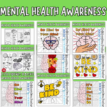Preview of Mental Health Awareness Month Bundle: Posters,Coloring pages Activities,Bookmars