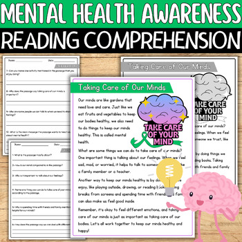 Preview of Mental Health Awareness Month Reading Comprehension Passage MHA Week Activities