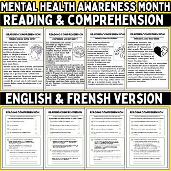 Preview of Mental Health Awareness Month english & frensh Comprehension Passages bundle