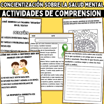 Preview of Mental Health Awareness Month spanish Comprehension Passage activities