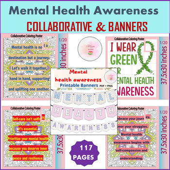 Preview of Mental Health Awareness : Quotes Zentangle Collaborative Posters & Banner-Bundle