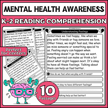 Preview of Mental Health Awareness Reading Comprehension Passages & Questions, Grades K-2