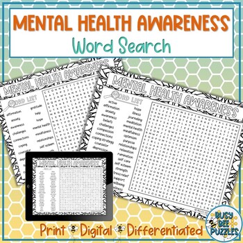 Preview of Mental Health Awareness Word Search Puzzle Activity