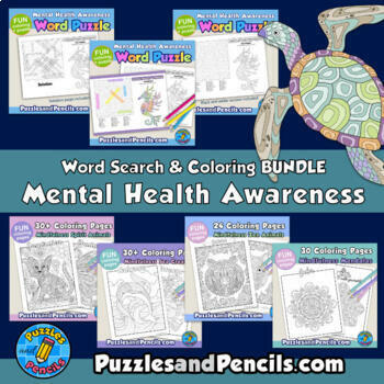 Preview of Mental Health Awareness Word Search Puzzle & Mindfulness Coloring Pages BUNDLE