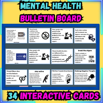 Preview of Mental Health Awareness interactive bulletin board 34 cards interactive