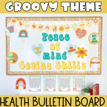 Preview of Mental Health Bulletin Board | Groovy Retro Theme | Coping Skills