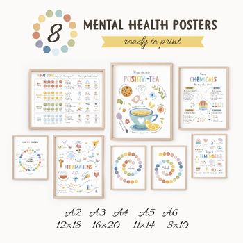 Preview of Mental Health Bundle, 8 Therapy Office Decor Posters, Coping Techniques.
