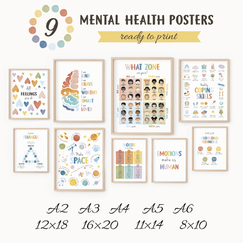 Preview of Mental Health Bundle, 9 Therapy Office Decor, Coping Skills Bundle.