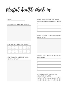 Preview of Mental Health Check In Printable