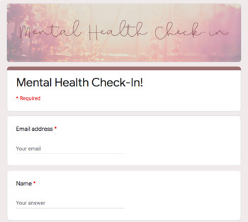 Preview of Mental Health Check-in - Google form - Editable