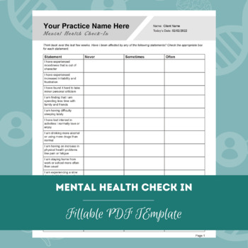 Mental Health Check in Questions | Editable / Fillable PDF | Mental Health