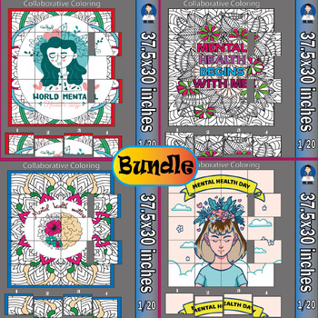 Preview of Mental Health Collaborative Poster Art Coloring Be Kind Bundle