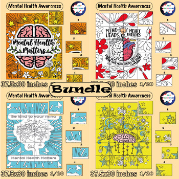 Preview of Mental Health Collaborative Poster Bundle, Coloring & Puzzle Activities Kindness