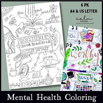 Preview of Mental Health Coloring Pages, SEL, Anxiety Relief, Growth Mindset