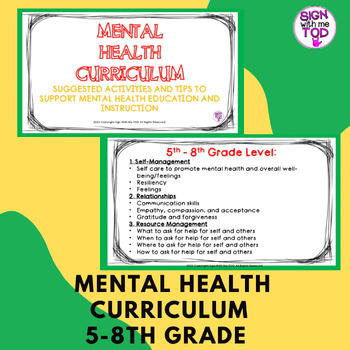 Preview of Mental Health Curriculum 5th - 8th Grade