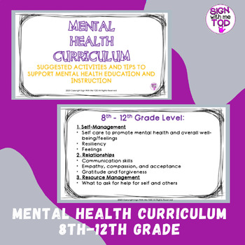 Preview of Mental Health Curriculum 8th - 12th Grade