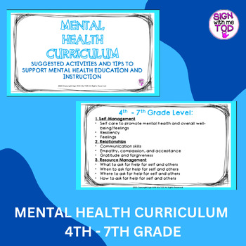 Preview of Mental Health Curriculum 4th - 7th Grade Activities and Tips