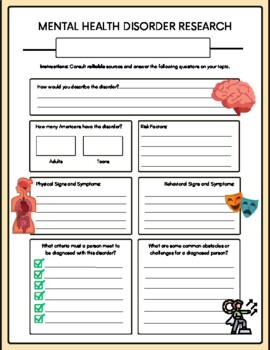 Preview of Mental Health Disorder Research Graphic Organizer