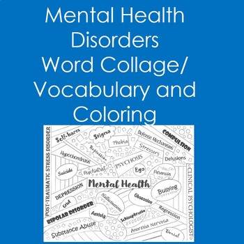 Preview of Mental Health Disorder Word Collage (Vocabulary, Coloring, Health, Psychology)
