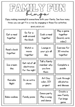 Mental Health Family Bingo by WellnessPlace | TPT